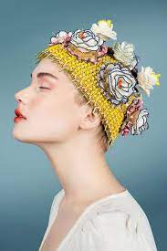Wearable Art Floral Headdress Crochet Yellow Hat Decorated By Etsy In 2021 Wearable Art Floral Headdress Headdress