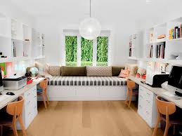 I love how light and airy it is and that chandelier is so pretty! Simple Ideas For A Clutter Free Office Space California Closets