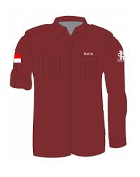 Desainnya sederhana mirip dengan kemeja pada umumnya dengan tambahan detail yang bisa dikostumisasi seperti nama perusahaan dan logo atau mungkin dengan. Seragam Kerja Gerai Seragam