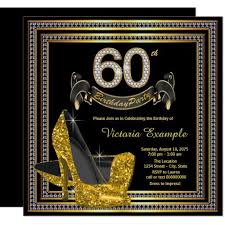 Black And Gold 60th Birthday Invitations Black Gold High Heel Womans 60th Birthday Party Card 60th Birthday Invitations 60th Birthday Party Invitations 60th Birthday Party Supplies