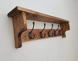 Triple Shelf Wood Plate Dish Rack Glasses Spices Organizer Etsy Wooden Coat Rack Coat Rack Shelf Wall Mounted Coat Rack