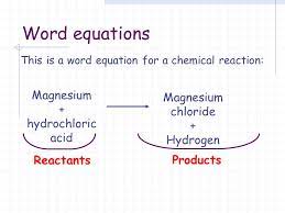 This Is A Word Equation For A Chemical Reaction Reactants Products Magnesium Hydrochloric Acid Magnesium Chloride Hydrogen Word Equations Ppt Download