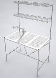 Metro Perf Top Clean Table Shown W Overhead Cantilever Shelves All Stainless Steel Construction Select From Shelving Design Cantilever Shelf Wire Shelving