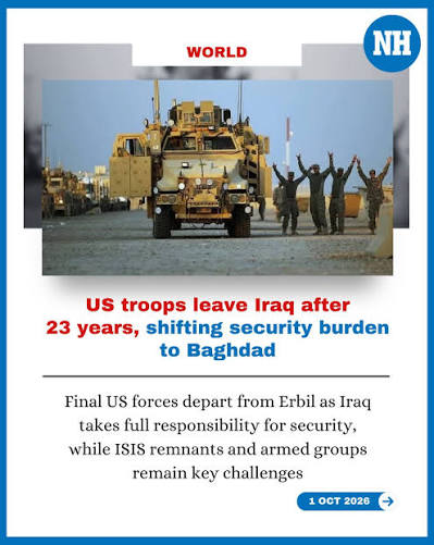 The United States has completed the withdrawal of its troops from Iraq,  ending a 23-year military presence that began with the 2003 invasion that  toppled Saddam Hussein. The final US forces left