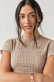 Francesca's Casey Short Sleeve Crinkle Rayon Top