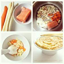 Salmon White Asparagus Carrot Puree 7m Baby Food Recipes Homemade Baby Foods Healthy Baby Food