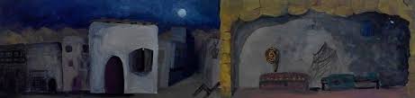 مشهد مسرحي ماريونيت من حكايات الف ليلة وليلة الوان جواش painting art