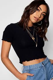 Black And White Striped Tank Top Outfit Womens Basic Lettuce Hem Crop Rib Top Black 10 In 2020 Black Top Outfit Ribbed Top Crop Top Outfits
