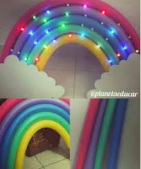 Pool Noodle Rainbow With Lights An Intricate But Really Fun Looking Display Or Library Decor Trolls Birthday Party Unicorn Birthday Parties Unicorn Birthday