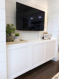 How to hide your tv on a swivel mounted arm. Shiplapped Media Built Ins The Heart And Haven
