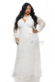 Final Sale Plus Size Long Sleeve Lace Dress W Faux Wrap Top And Tie In Off White 1x 2x 3x Lace Dress Curvy Girl Fashion Long Sleeve Lace