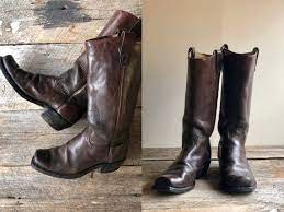 Vintage 70s Engineer Motorcycle Boots Brown Leather Square Etsy Western Boots Women Western Boots Black Leather Riding Boots