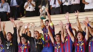 Championnat d'espagne, ligue des champions, coupe du monde des clubs, coupe d'espagne, supercoupe d'espagne et supercoupe d'europe. Barca Win Super Cup Eurosport