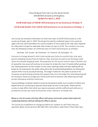 Press Release from Lee County Government COVID19/Coronavirus Emergency  Update for April 2, 2020 Confirmed Cases of COVID 19/Coro