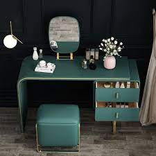 Green Makeup Vanity Set Expandable Dressing Table With Mirror Side Cabinet Stool In 2021 Dressing Table Vanity Dressing Table Design Living Room Partition Design
