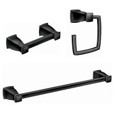 Find great deals on ebay for bathroom hardware sets. Moen Hensley Press And Mark 3 Piece Bath Hardware Set With 24 In Towel Bar Paper Holder And Towel Ring In Matte Black My3593bl The Home Depot