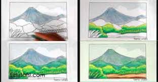 Cara menggambar mewarnai pemandangan sawah gambar mewarnai via mewarnai.xyz. Cara Menggambar Pemandangan Gunung Merapi Dengan Oil Pastels