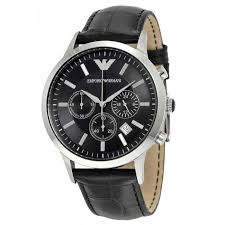 Emporio armani round analog black dial ladies watch. Emporio Armani Mens Black Leather Strap Watch Ar2447 T H Baker Family Jewellers