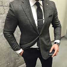 Black And White Check Suit Mens Men S Charcoal Plaid Wool Blazer White Dress Shirt Black Dress Pants Black And White Polka Dot Tie Best Suits For Men Mens Outfits Suit Fashion