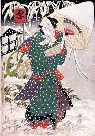 江戸時代の夜鷹 雪 歌川国安 画 の拡大画像 ポスターの模様 日本画 国安