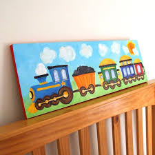 Train Art For Boys Nursery Train 10x30 Canvas Painting For Etsy Painting For Kids Art For Kids Canvas Art Painting