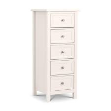 An effortless way to bring in functionality and style! Maine White 5 Drawer Wooden Tall Chest