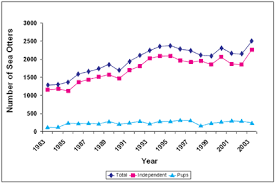 california sea otter numbers are up for the 2003 census