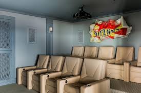 Take empty dvd boxes and display along the wall for added free decor. Movie Room Theatre Seating Design Ideas