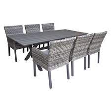 Shop for aluminum outdoor patio furniture at bed bath and beyond canada. Henryka 7 Piece Patio Dining Set Black Aluminum And Grey Pvc Wicker Lowe S Canada