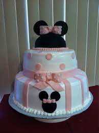 The base is baby blue with white clouds and it says baby in the classic disney script. Minnie Mouse Cake Idea Baby Shower Cakes Shower Cakes Baby Shower Cupcakes