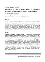 Pdf Application Of Health Belief Model For Promoting Behavior Change Among Nigerian Single Youth
