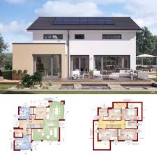 Modern house plans feature lots of glass, steel and concrete. Modernes Haus Design Mit Satteldach Einfamilienhaus Ideen Mit Grundriss Haus Design Haus Modernes Haus