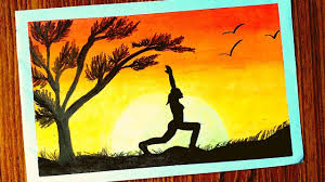 Easy Oil Pastel Drawing Of Girl Doing Yoga Sunrise Scenery Drawing Step Oil Pastel Drawings Sunrise Drawing Oil Pastel Paintings