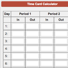 Total your weekly timecard hours in decimal format for payroll. Time Card Calculator