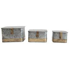 Creative Co Op Decorative Galvanized Metal Boxes With Lids Brass Accents Set Of 3 Sizes Walmart Com Galvanized Metal Metal Box Creative Co Op