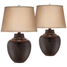 Table lamps for bedroom, small bedside table lamps for. Barnes And Ivy Rustic Table Lamps Set Of 2 Hammered Bronze Metal Pot Beige Linen Drum Shade For Living Room Family Bedroom Bedside Walmart Com Walmart Com