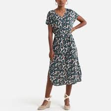 Anne weyburn femmes à manches longues droite midi robe rouge taille 12 neuf (ref 828). Gerades Kleid Mit Blumenmuster Midi Lange 3 4 Blattermuster Anne Weyburn La Redoute