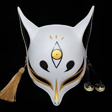 fox mask golden third eye japanese mask for cosplay etsy in 2021 kitsune mask japanese mask kitsune