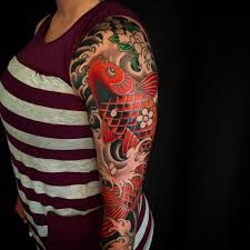 Cool japanese koi fish tattoo on left half sleeve. Japanese Koi Fish Tattoo Sleeve Novocom Top