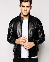 Barney S Leather Zip Detail Bomber Jacket Mens Leather Jacket Biker Black Leather Bomber Jacket Leather Bomber Jacket