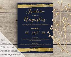 Printable Wedding Invitation Template In Navy Blue With Gold Wedding Invitation Templates Wedding Invitations Printable Templates Wedding Invitations