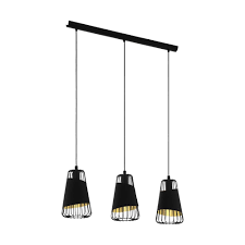Casilvon gold pendant light, brass metal 3 lights pendant lighting fixtures, industrial hollowed out hanging ceiling lamp for kitchen island dining room living room bedroom bar $66.99 $ 66. Eglo Lighting Austell Vintage 3 Light Ceiling Bar Pendant Light In Black And Gold Finish 49448 Lighting From The Home Lighting Centre Uk