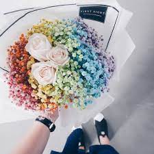 V Day 2017 Rainbow Baby Breath With Roses Design Craft Handmade Craft On Carousell Flower Arrangements Simple Beautiful Bouquet Of Flowers Dried Flowers