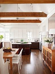 How To Mix Wood Tones Like A Pro Gorgeous White Kitchen Wood Beam Ceiling Home Kitchens