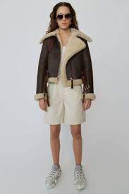 Shearling Jacket Dark Brown Beige Shearling Jacket Outerwear Women Jackets