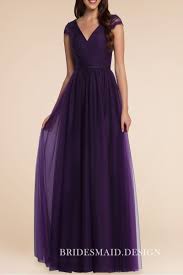 Pretty Royal Purple Chiffon A Line Long Bridesmaid Dress With Cap Slee Purple Bridesmaid Dresses Bridesmaid Dresses Short Purple Purple Bridesmaid Dresses Long
