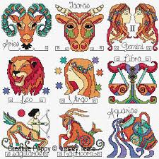 If the pattern is on a 50x40 grid, a 6 count aida cloth will give you an 8.3x6.7 inch finished work while an 8 count aida cloth will result in a 6.25x5 inch piece. Lesley Teare Designs Zodiac Signs Cross Stitch Pattern