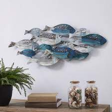 Looking to decorate with metal wall art for your garden? Danya B School Of Fish Modern Coastal Metal Wall Art Overstock 22250998