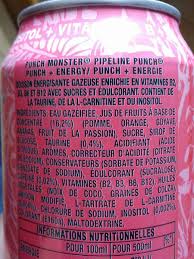 Caffeine amount in monster pipeline punch as well as safe amount, its sugar content, and how it monster pipeline punch contains 10.00 milligrams of caffeine per fluid ounce (33.81 mg per 100 ml). Monster Pipeline Punch Monster Energy 500 Ml