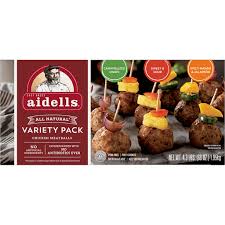 They're mixed with ground beef and pork, loaded with herbs and cheese, and served with a traditional tomato sauce. Aidells Chicken Meatballs Variety Pack Caramelized Onion Sweet Sour Spicy Mango Jalapeno 69 Oz Fully Cooked Packaged Frozen Meat Products The Marketplace
